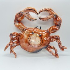 Vtg 2000 Blue Sky Clayworks Heather Goldminc Ceramic Crab Holding Pearl Wall Sig picture