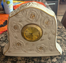 Lenox Golden Roses Mantle Quartz Clock Porcelain/ 24k NEW BATTERY & EXTR BTRYS picture