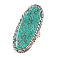 sz11 Vintage Navajo sterling silver red spiderweb turquoise long ring picture