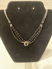 Vintage Navajo Ella Peter Sterling Silver Liquid Silver & Black Onyx 16