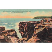 Vintage 1941 Thunder Hole Bar Harbor Acadia National Park Maine Linen Postcard picture
