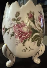 Vintage Napcoware C3199/m (Med.) 3-Footed Cracked Egg Vase w/ Rose Floral Design picture