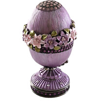 Enamel Faberge Egg Style Music Trinket Box Heavy Floral Purple picture