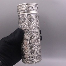 Pure 999 Silver Water Cup Fine Silver Inner Container Zodiac Dragon Vacuum Cup picture