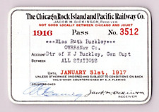 1916 CHICAGO, ROCK ISLAND & PACIFIC RY. MISS RUTH BUCKLEY. RAILROAD PASS picture