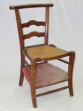 ANTIQUE FRENCH 19 c COUNTRY FRENCH PRIE DIEU KNEELER CHAIR w/ VELVET & RUSH SEAT picture