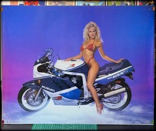 Vtg 1990 Suzuki Bikini Girl Pin Up Motorcycle Poster, Man Cave picture