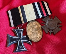 Original WWI German 3 Medal Bar w/Iron Cross 1914 + Hindenburg Cross + Blank picture