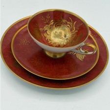 Vintage Alka Kunst Bavaria Porcelain Teacup Trio Red Gold Chrysanthemum Patricia picture