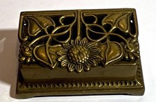 Art Sunflower Vintage Floral Hinged Polished Brass Stamp Holder Desktop Box picture
