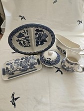 CHURCHILL BLUE WILLOW 7 PC COMPLETE VINTAGE CONDIMENT SET*LARGE BLACK LION*NEW picture