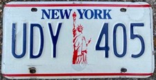 1986 - 2000 New York Vintage License Plate UDY 405 Statue of Liberty  picture