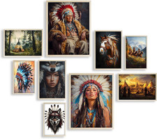 Eastern Print Native American Wall Art, Set Of 9 Pcs Unframed Posters, Native Am picture