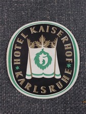 Original Vintage 1950s Luggage Hotel Kaiserhof Karlsruhe Tag Label Germany picture