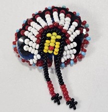 Vtg Lakota Sioux Native American Beaded Headdress Pin Brooch War Bonnet Chief 2