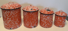 Vintage CGS International Red Splatterware Enamelware Canister Nesting Set of 4 picture