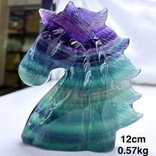 570g Natural Fluorite Quartz Hand Carved Unicorn Skull Crystal Reiki Decor picture