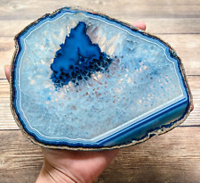 Large Blue Agate Slice Geode Slab Brazilian Stone Dyed picture