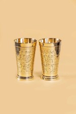 Pure Copper Patiala Glass Set – Handcrafted Engraved Design (Set of 2 picture