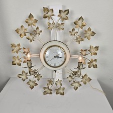 VTG 1960s United Brass Starburst Electric MCM Wall Clock Ivy Leaf W/Lights Works picture