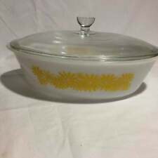 Vintage GLASBAKE Yellow Daisy Covered Oval Casserole Dish w/ Lid picture