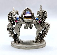 Vintage Double Unicorn Pewter Figurines Crystal Pointed Ball Rhinestone Mystical picture