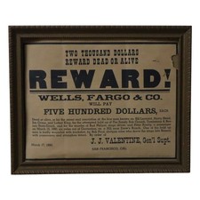 Antique Wells Fargo Reward Poster Old West Western Framed 1880 picture