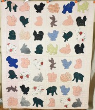 FOLKY Vintage Applique Animals Antique Quilt w/ Rabbits, Elephants & Chickens picture