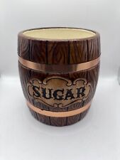 VTG 60s Treasure Craft Sugar Canister Ceramic Barrel W/ Copper Bands NO LID picture