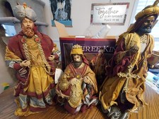 Kirkland Costco Three (3) Kings Hand Painted Fabric Mache Nativity Wisemen picture