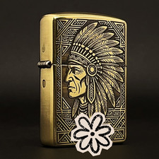 Zippo Native American Chief Lighter Deep Engraved Brass Tribal Collectible picture