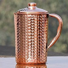 Pure Copper Water Hammered  Pitcher Jug for Ayurveda Health Benefit 1.5 ltr picture