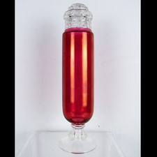 Ruby Flashed Straight Sided Apothecary Jar Scalloped Accents - 9.25 Inches Tall picture