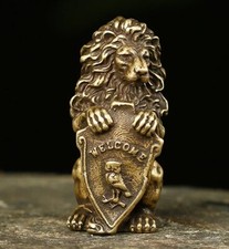 Brass Lion Welcome Animal Statue Small Sculpture Tabletop Figurine Home Decor  picture