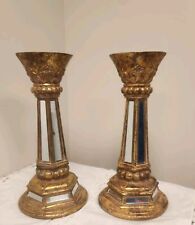 Gold Resin and Mirrored Vintage Style Candle Holder - PAIR picture
