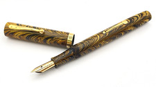 VINTAGE WATERMAN 94 FOUNTAIN PEN OLIVE RIPPLE & 9K RING 14K GOLD MEDIUM NIB USA picture