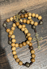 Handmade Brazilian Walnut Wooden Rosary Beads Miraculous Medal Handcrafted picture