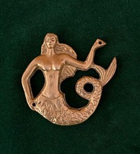 Vintage Solid Brass Mermaid Figurine Wall Hanging 3.5