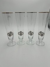 Warsteiner German Beer Glasses Footed Pilsner Gold Rim .4L Set Of 4 Barware picture