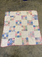 Vintage 30's 40's fabrics Nine Patch Quilt Top Patchwork Handmade table topper picture