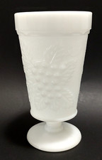 Vintage 1969 Anchor Hocking Milk Glass Stemmed Goblet Vase Grape Design 5.75