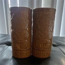 Bacardi 151 Embossed Tiki Style Brown Advertising Cups Set of 2 picture
