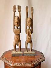 Vintage Dogon Wooden Carving African Ancestral Pair Nommo Statues 21
