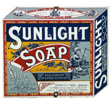 VINTAGE SUNLIGHT SOAP PORCELAIN SIGN GAS OIL RESTROOM LAUNDRY GAS STATION OIL picture
