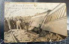Vintage 1912 RPPC Postcard - Grand Rapids & Indiana Train #5 Wreck Reed City, MI picture