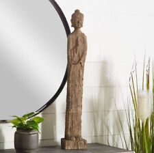 Tall Standing Carved Buddha Sculpture Rustic Figurine Statue On Base ~ 32