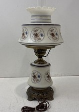 Quoizel Vintage 3-Way Milk Glass Blue Floral Hurricane Table Lamp 1977 picture