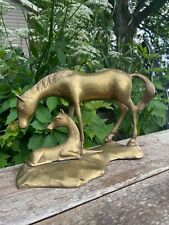 Vintage MCM Solid Brass Horse and Foal Figurine Statue - Made in India - Heavy picture