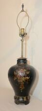 antique hand carved Chinese lacquered heavy wood brass electric table lamp light picture