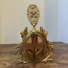 RARE Vintage GOLD *CHERUB Perfume Bottle *AMBER GLASS VANITY picture